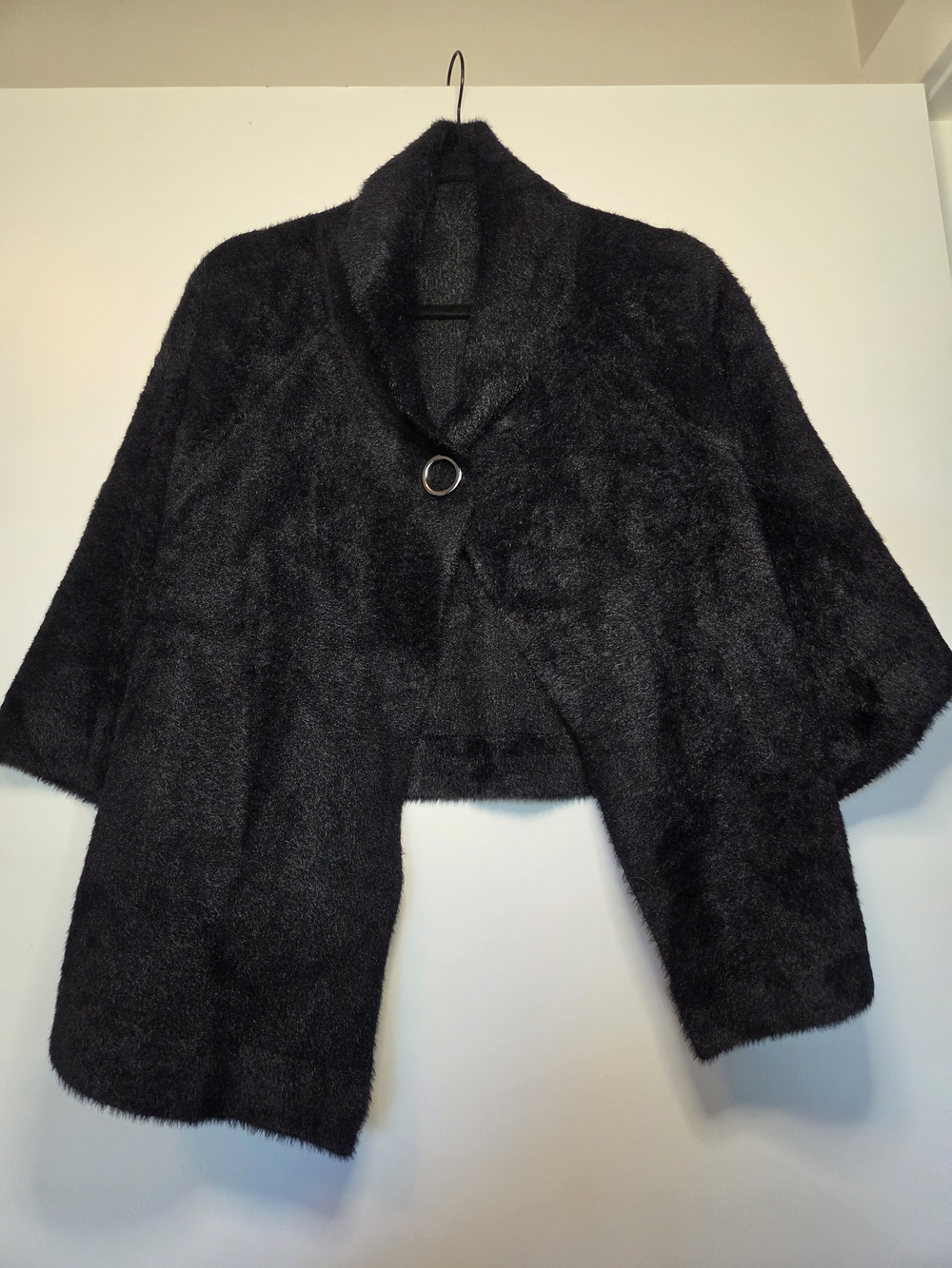 Black Faux-Fur Open Shrug with Shawl Collar